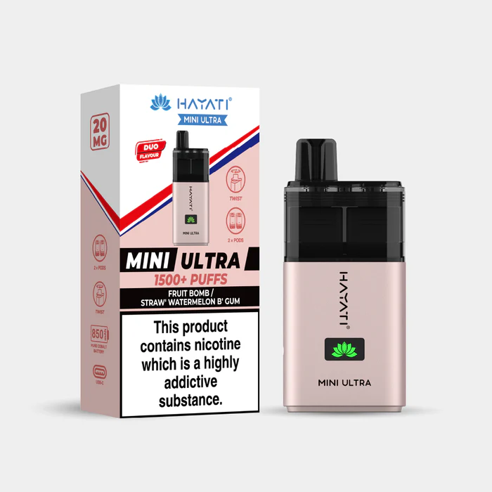 Hayati® Mini Ultra | 1500+ Puffs Fruit Bomb | Straw' Watermelon B'Gum