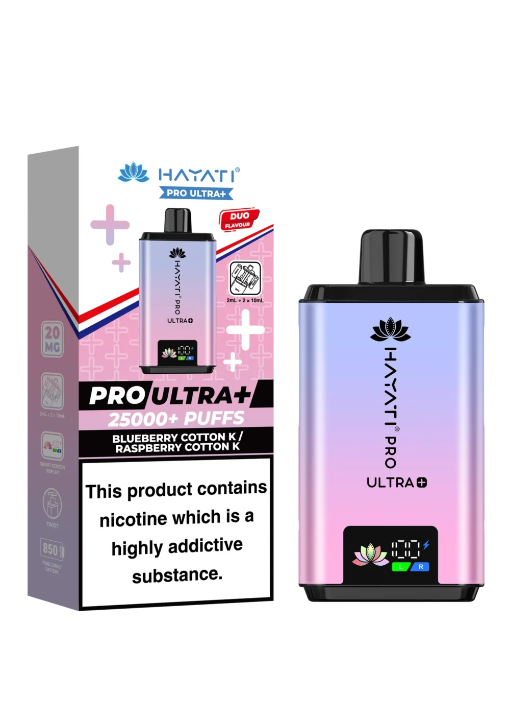 Hayati® Pro Ultra+ | 25000+ Puffs Blueberry Cotton K / Raspberry Cotton K - Image 2