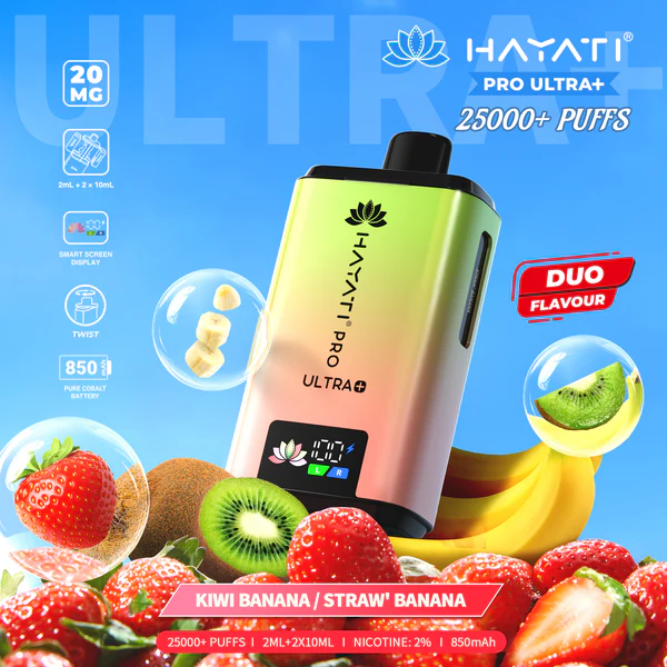 Hayati® Pro Ultra+ | 25000+ Puffs Kiwi Banana / Straw Banana