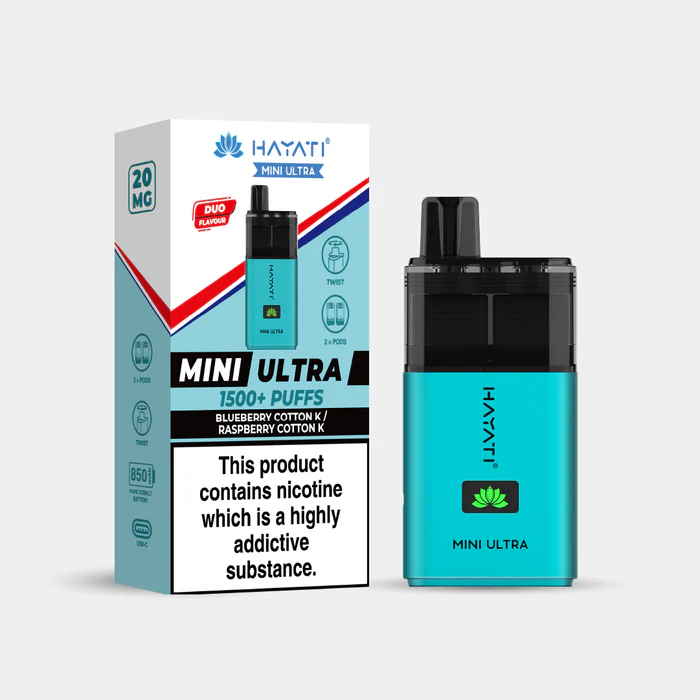 Hayati® Mini Ultra | 1500+ Puffs Blueberry Cotton K | Raspberry Cotton K