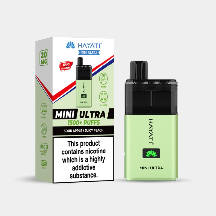 Hayati® Mini Ultra | 1500+ Puffs Sour Apple | Juicy Peach